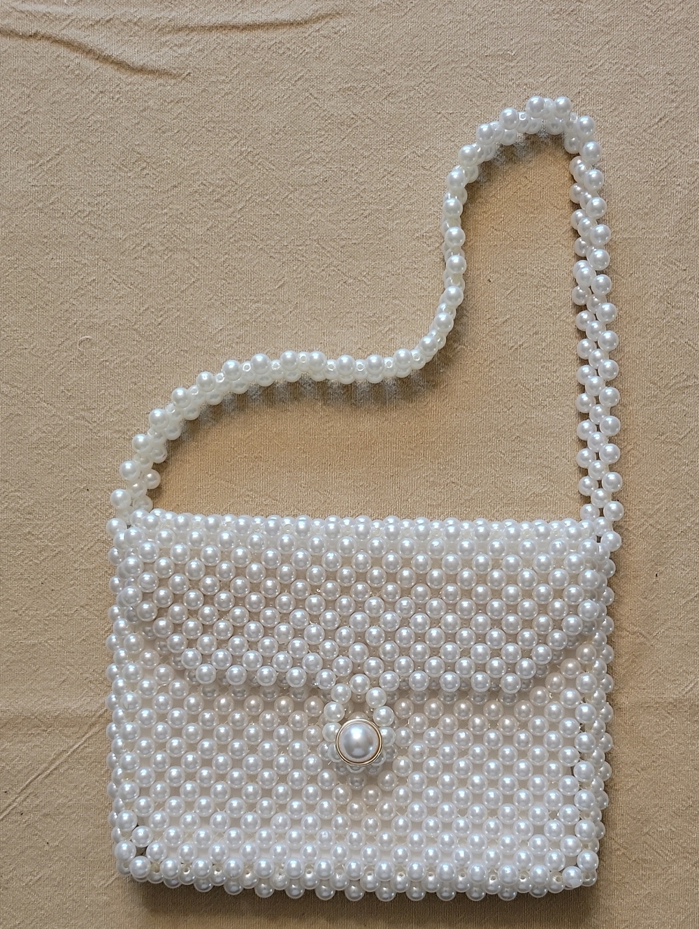 Pearl Beaded Shoulder Bag in White